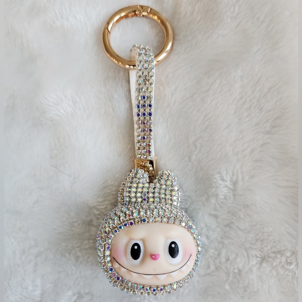 Sparkle Bunny Crystal Keychain Card Holder Charm - White